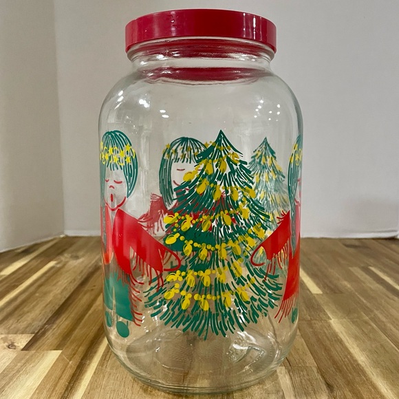 Christmas Carolers Around A Christmas Tree Jar with Red Lid Native American - Picture 2 of 12